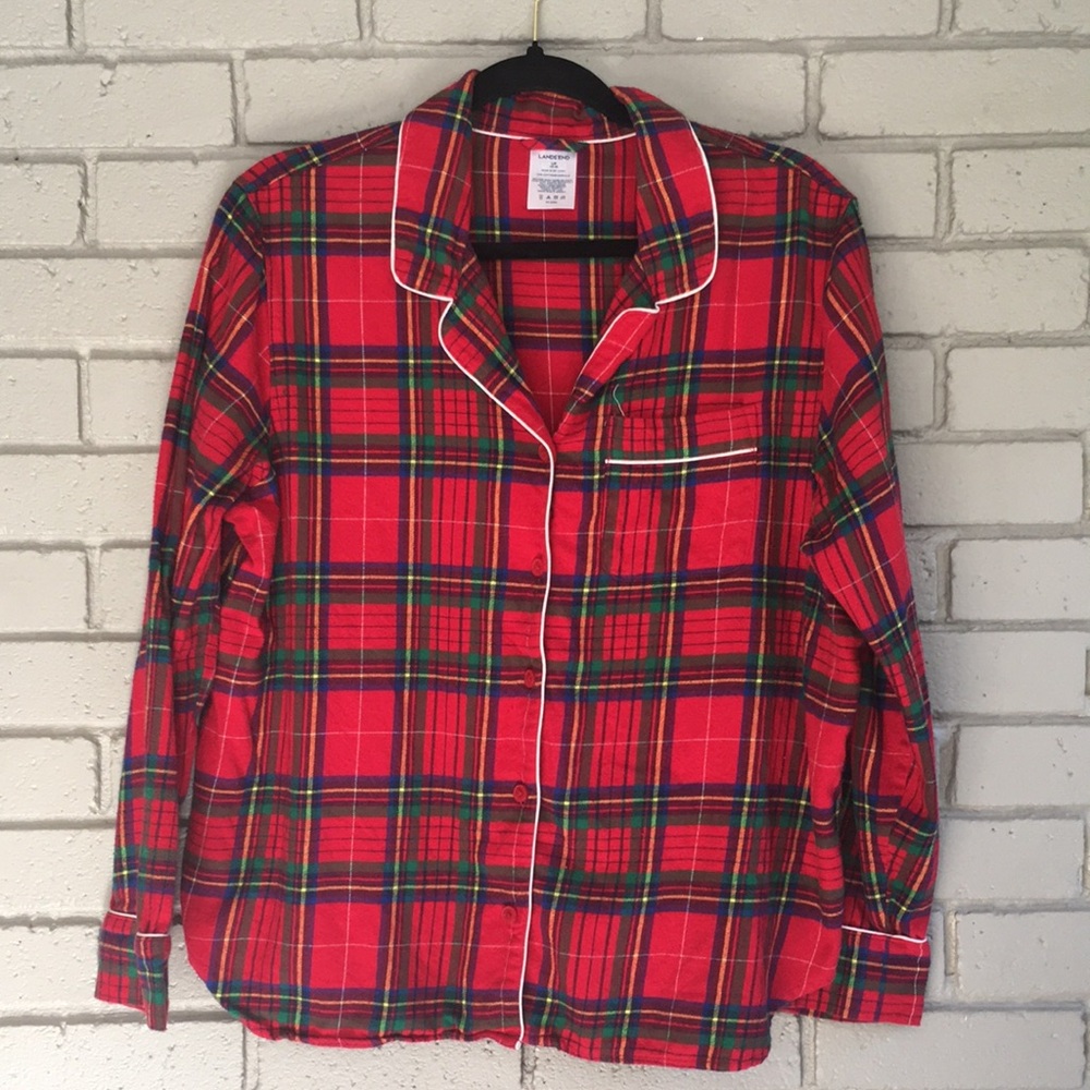 Land’s End Youth L Christmas Plaid Flannel Pajama Shirt